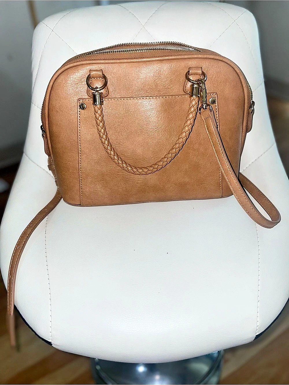 Madison West Brown Striped Satchel